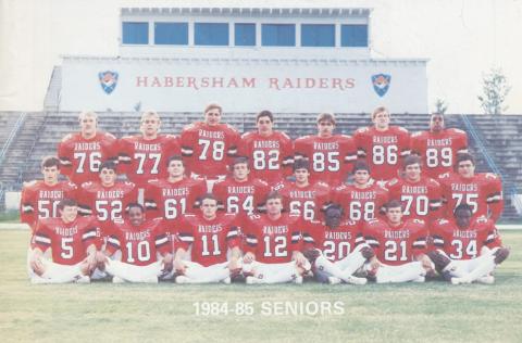 The Habersham football senior class of 1984-85 - including No. 10 Anthony Mayfield - was featured on a program leading up to the Raiders’s season opener against Cedar Shoals. SUBMITTED