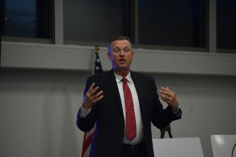 Doug Collins speaks at Piedmont University in 2024 at the American Values Dinner. He will speak again at the university for the Spring 2025 Commencement Ceremonies. FILE 