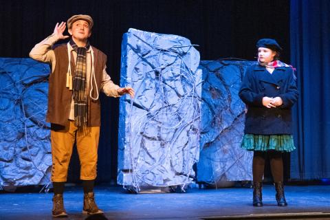 Jonas Corbin (left) plays Dickon in the show. Emma Johnson (right) stars in her first lead role as Mary Lennox. Dickon and Lennox are seen listening to the robin on top of the garden’s wall. ZACH TAYLOR/Staff