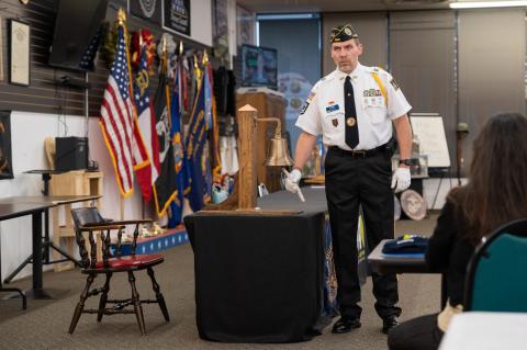 American Legion Post 84 Commander Jim Morgan rings the bell for the lives lost in wars around the world throughout American history. ZACH TAYLOR/Staff