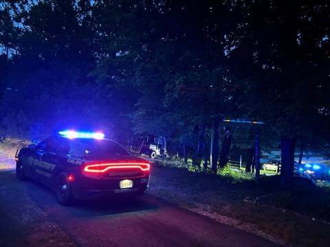 Law enforcement units are shown near the Kubota side-by-side Jonathan William Harris was seen driving Thursday night prior to his arrest. (Habersham County Sheriff’s Office photo/Rob Moore)