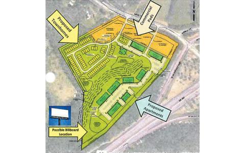 Plans from Cook Communities show proposed townhome, apartment and commercial sites on the 36.84-acre property on Level Grove Road. (Submitted)