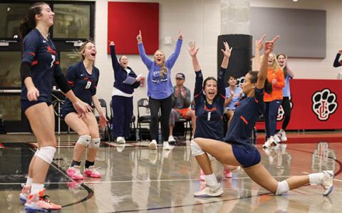 Habersham Central celebrates during a volleyball match between Habersham Central and Loganville at Jackson County High School on Monday, Oct. 6. (Landen Todd/Staff)