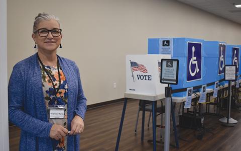 Poll Manager Stephanie Martin is ready to assist voters at the Habersham County Elections and Voter Registration Office. (Samantha Sinclair/Staff)