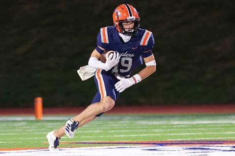 Habersham Central junior wide receiver Drake Roland (19) runs with the ball during a football game between Alcovy and Habersham Central at Raider Field on Friday, Oct. 10. (Landen Todd/Staff)