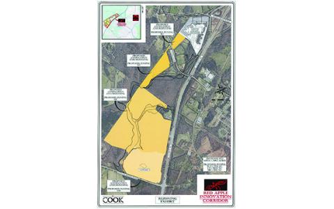 The proposed annexation for the Red Apple Innovation Corridor would create three main zoning districts on 224.6 acres in the Ga. 365 corridor. (Submitted)