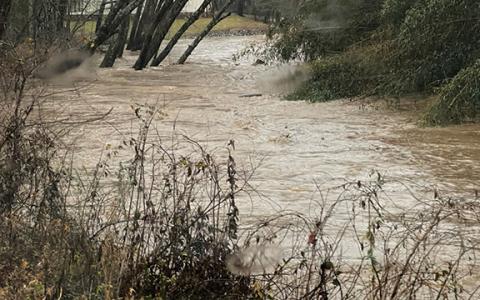 Water rises in the river Saturday afternoon. (Zach Taylor/Staff)