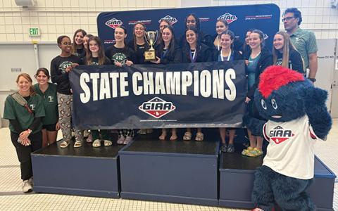 SUBMITTED The Lady Indians girls swim team won its second state title in a row. (Submitted)