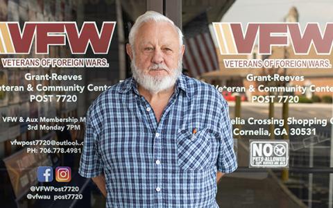 VFW Post 7720 Commander Barry Church stands in front of the old Grant-Reeves Veterans Center. (Zach Taylor/Staff)