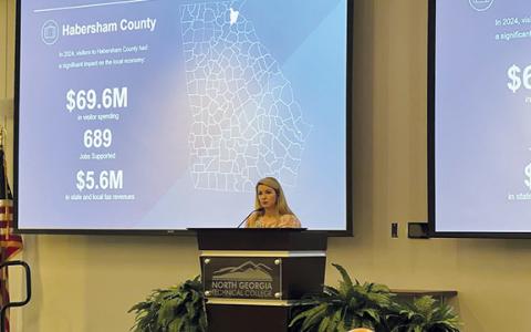 Marcie Kicklighter from Explore Georgia shares tourism data with Partnership Habersham Wednesday morning. (Submitted)
