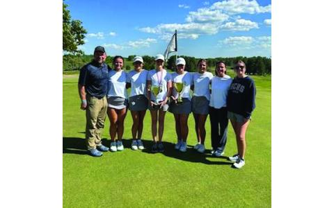 The Habersham Central girls golf team includes: (left to right) Coach Shawn Blackburn, Jamie Baker, Kadyn Green, Charlotte Smith, Macey Harrison, Aedyn James, Coach Joni Blackburn and Coach Sydney Blackburn. (Submitted)