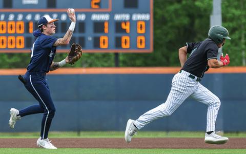 Habersham Central senior infielder Hudson Gailey (10) prepares to throw the ball during a state playoff game between Habersham Central Greenbrier at Raider Park on Saturday, April 25. (Landen Todd/Staff)