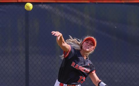 Habersham Central outfielder Kaylan Barrett (13) throws the ball during the softball game between White County and Habersham Central at Raider Field on Thursday, Aug. 13. (Landen Todd/Staff)