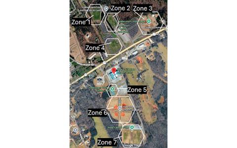 The Habersham County Parks and Recreation parcels were split into zones for the project. Zones 3, 4, 6 and 7 are proposed for the LED lighting project. (Submitted)