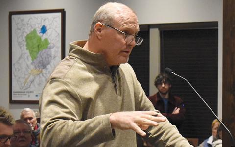 Keith Cook, owner of Cook Construction, speaks at a Cornelia commissioners meeting last December. (Hannah Caudell/Staff)