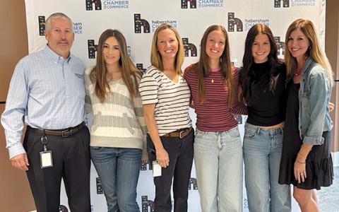 HEMC President and CEO Bryan Ferguson, (Leadership Habersham Class of 2015) and daughter Anna Ferguson; Trailwave Fiber Broadband Sales Representative Alice Dover (Leadership Habersham Class of 2014) and daughter Ally Dover; Caroline Horton and mother HEMC Director of Community Relations Mary Beth Horton (Leadership Habersham Class of 2011) celebrate having another generation in their families participating in Leadership. (Submitted)