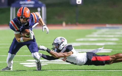 Habersham Central senior wide receiver Drake Roland (19) in action during a football game between Jackson County and Habersham Central at Raider Stadium on Friday, Sept. 25. (Landen Todd/Staff)