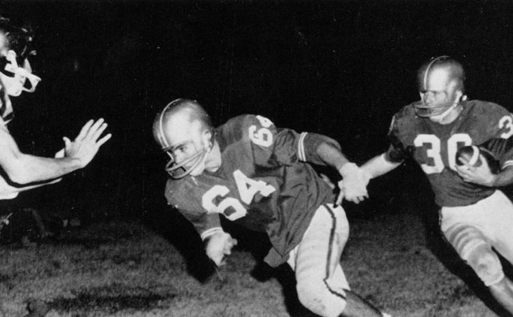 Shown is former South Habersham High School Rebel Dexter Pratchard, No. 64, blocking during a game in 1964. Pratchard will be inducted into the Habersham County Football Ring of Honor Tuesday at the Orchard in Clarkesville.