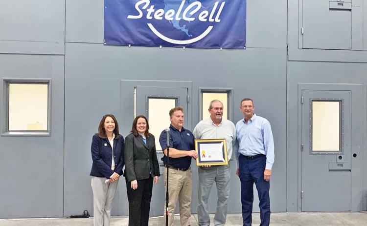 Shown, from left, are Dina Molaison, senior international trade specialist with U.S. Commercial Service, International Trade Administration; Amy Ryan, senior international trade specialist with U.S. Commercial Service; Ray Handte, vice president and COO of SteelCell of North America Inc.; Mike Smith, president and CEO of SteelCell of North America Inc. and U.S. Rep. for Georgia’s 9th Congressional District Doug Collins.