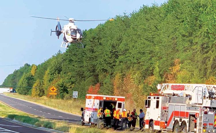 A helicopter at the scene of a fatal crash near Tallulah Falls. Two women died.