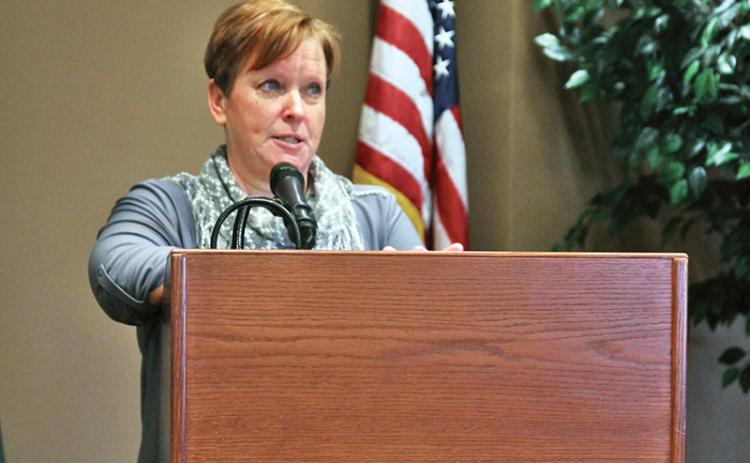 Habersham County United Way President Heather Sinyard addresses the audience during their annual breakfast.