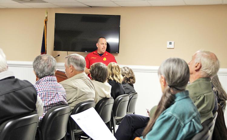 Demorest Fire Chief Ken Ranalli informs the audience of why he is in need of a new pickup truck at Tuesday’s meeting.
