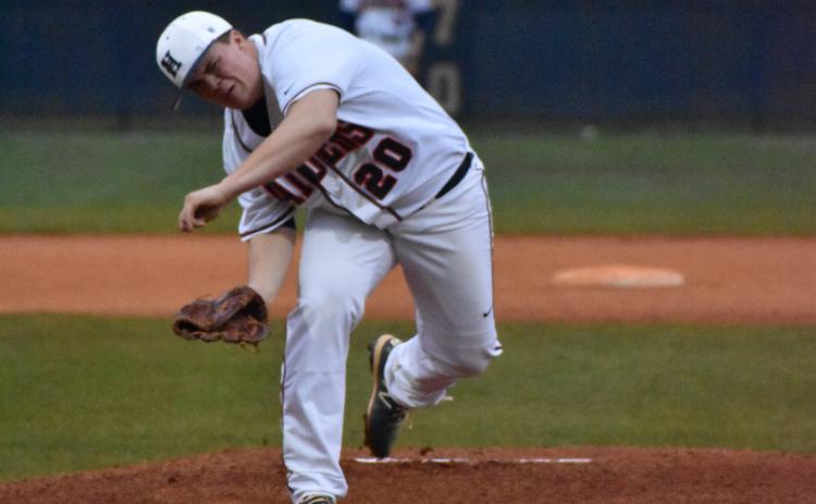 Habersham Central's Hunter Tatum (20) throws a pitch during the first inning of the Raiders' 11-1 loss to Chestatee High School Wednesday.