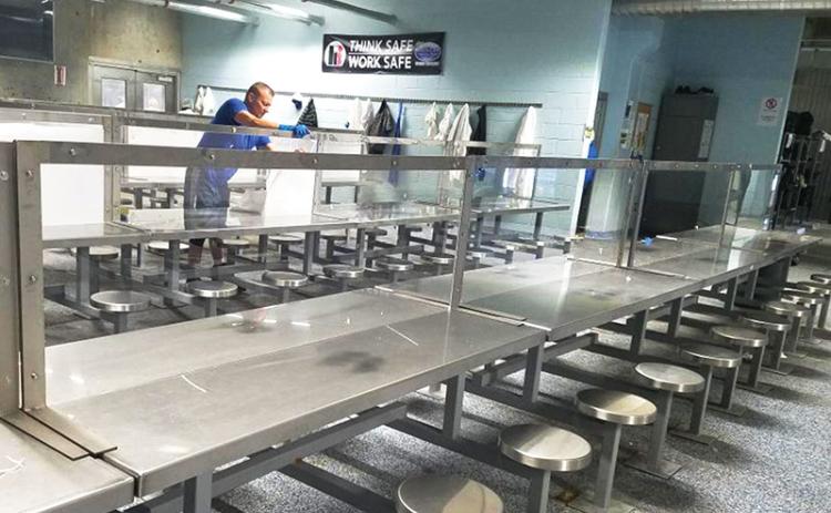 Dividers have been installed in the break rooms at the Fieldale processing plant in Cornelia.