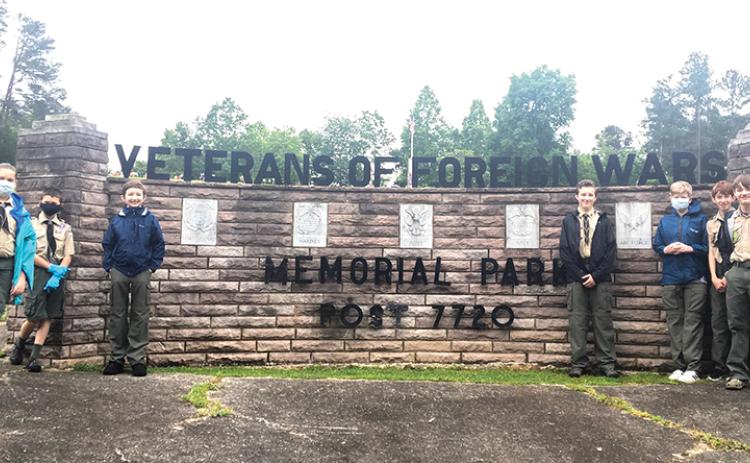 Clarkesville Troop 5 Boy Scouts (from left) Jaron Horton, Finn Jackson, Mitchell McGahee, Joseph McGahee, Jaren Campbell, Matthew Wolfe and Christian Cooper have had more opportunities to meet lately as restrictions have been relaxed.