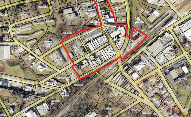 The marked area is where the entertainment district in Cornelia could be.
