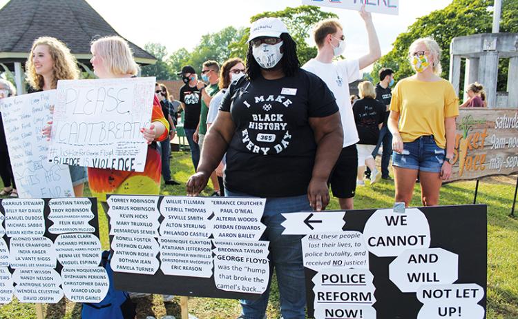 Portia Burns, who spoke at Monday’s Board of Education meeting, has been an outspoken leader in the community, including at the demonstration against racism in Clarkesville in June. Photo by ISAIAH SMITH