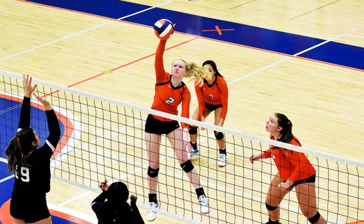 Habersham Central’s Molly Butler goes for a spike against Lumpkin County.