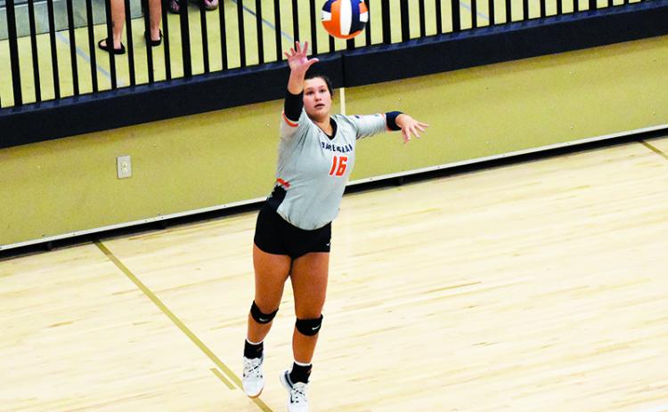 Habersham Central's Maddie Chosewood serves during Tuesday's match. ISAIAH SMITH/Staff