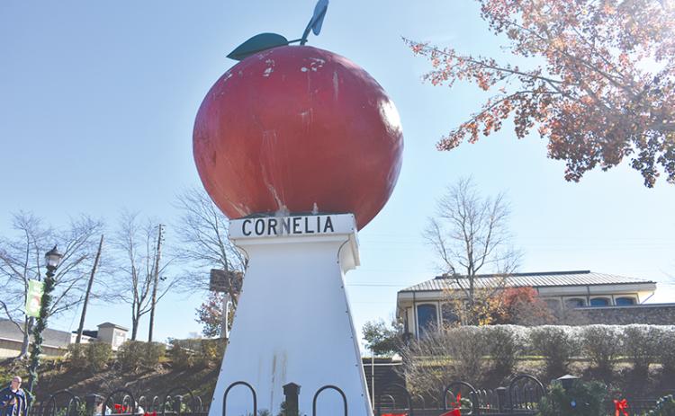 The Big Red Apple in downtown Cornelia is in need of a paint job as it has begun to crack and peel off in some areas.