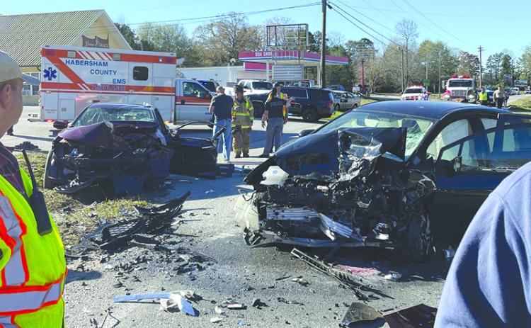 Two cars hit head on Monday morning on Historic Highway 441 in Clarkesville, causing the death of a 5-year-old child. Photo courtesy of Habersham County Emergency Services