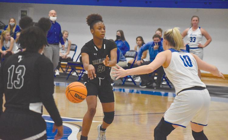 Tallulah Falls’ Denika Lightbourne passes during the Lady Indians’ win over Towns County on Dec. 3.