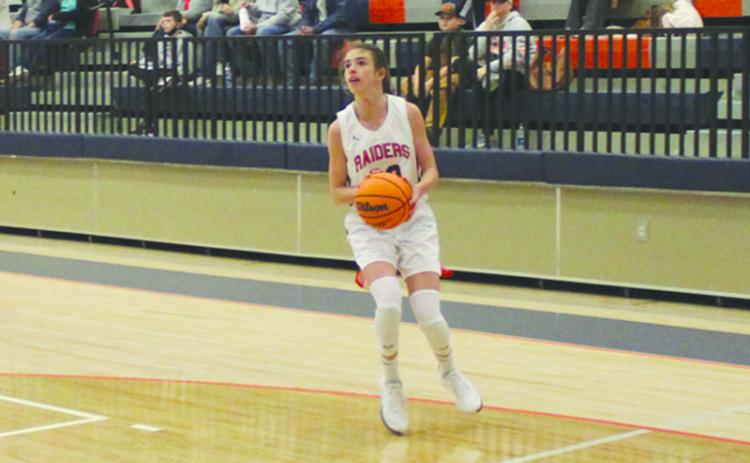 Kyia Barrett gets set to put up a jumper in Monday’s win over Prince Avenue. Barrett also tallied eight rebounds against North Hall Tuesday night to lead the Lady Raiders.