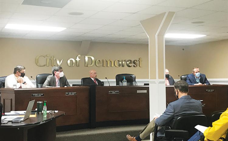 Demorest City Council listens to a speaker at Tuesday’s meeting.