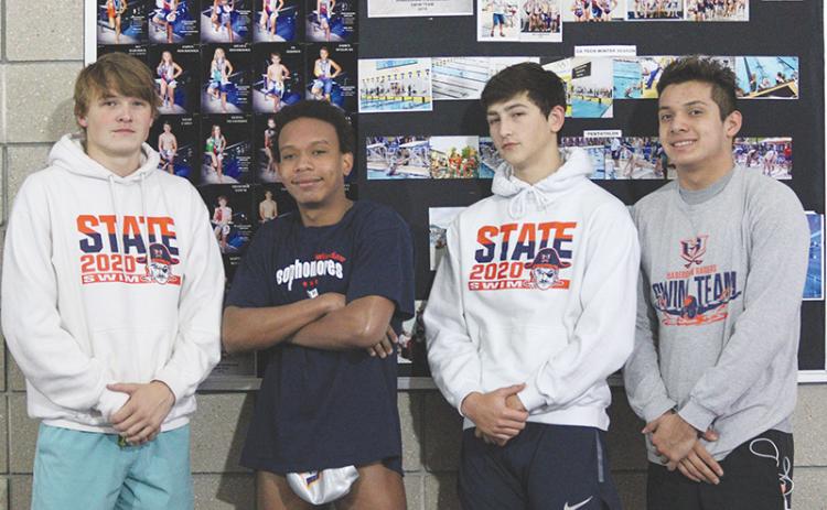 Habersham Central swimmers (from left) Haydn Tatum, Obed Miranda Harrigan, Matt Cochran and Josh Martinez have qualified for the state meet in all relay events, including the 200 medley, 200 freestyle, and 400 freestyle. RANDY CRUMP/Special