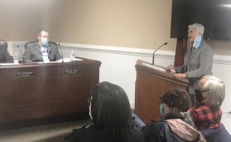 Former Demorest City Council member Flo Wikle (right) expressed her dismay with a letter she received from the attorney representing Councilman John Hendrix at Tuesday’s meeting.