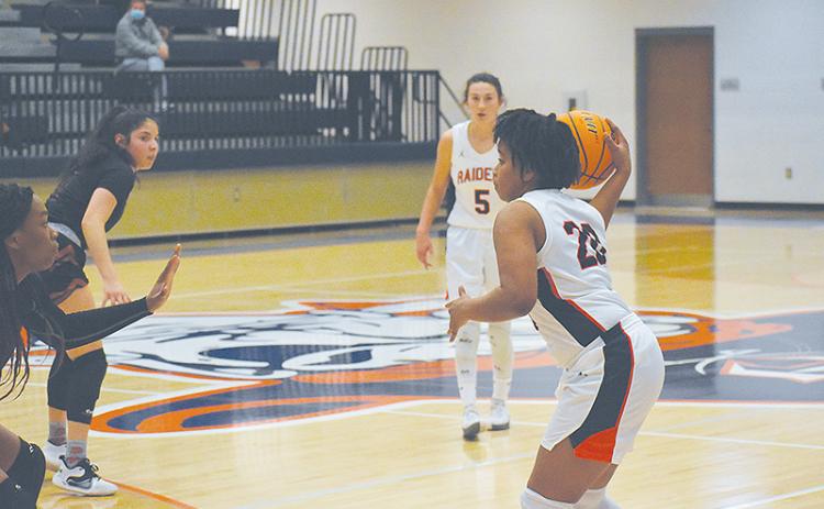 Habersham Central’s Nykerriah Brown looks to get the ball inside during the Lady Raiders’ recent victory over Lanier.