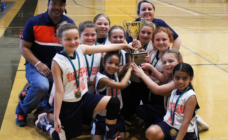The 8U Lady Raiders All-Star team won the GRPA Class B state championship Saturday with a 27-14 win over the Barrow County All-Stars. Pictured are team members (front, center) Chanelle Mattox, (middle, from left) Jansyn Purdy, Whitley Rider, Brinkley Gilleland, Kamryn McEntire, Teagen Hicks, Hadley Lovvorn, Ellie Sanders, Sophia Alvarez, (back) coach Jeremy Mattox and coach Brandy Lovvorn.