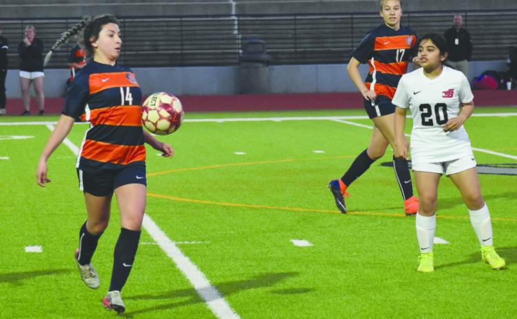 Habersham Central’s Abby Deleon stops the ball and gains possession during the Lady Raiders’ win over Winder-Barrow last week.