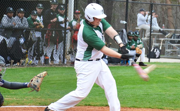 Tallulah Falls’ Aiden Gragg rips a double during the first game of a doubleheader against Loganville Christian on Friday.