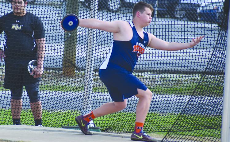 Habersham Central’s Brad Chosewood gets ready to fire the discus at Friday’s meet.