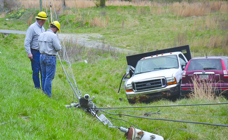 Power lines came crashing down Monday morning when a wreck damaged a utility pole and brought wires down across Cannon Bridge Road.