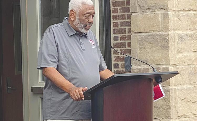 Cornelia Commissioner Tony Cook speaks at the dedication of the new city hall. Cook was elected in 2019 to his seventh term in office for the city’s fourth ward. JESSIE OWENSBY/Submitted