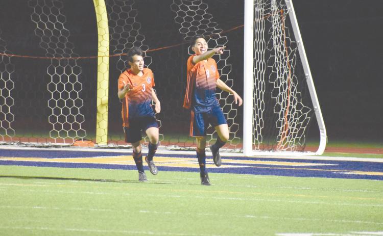 Habersham Central’s Angel Zavala (left) and Francisco Reyes celebrate a goal against White County. Habersham Central’s Angel Zavala (left) and Francisco Reyes celebrate a goal against White County. Coming Friday: More Senior Night coverage and pictures.
