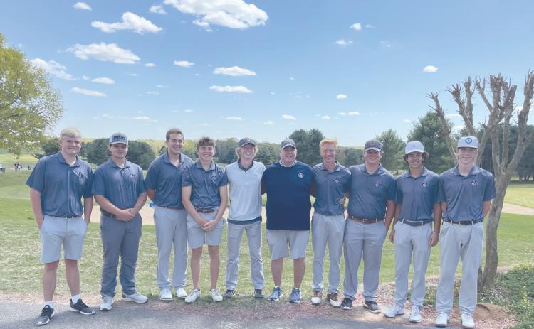 The Raiders finished in third during Monday’s Area 2 tournament. Pictured are team members (from left) Joey Terrell, Colby Caldwell, Gabe Hudlow, Charles Daniel, Clay Perry, coach Matt Hudlow, Zach Shubert, John Ingram, Smith Caudell and Ethan Stamper.