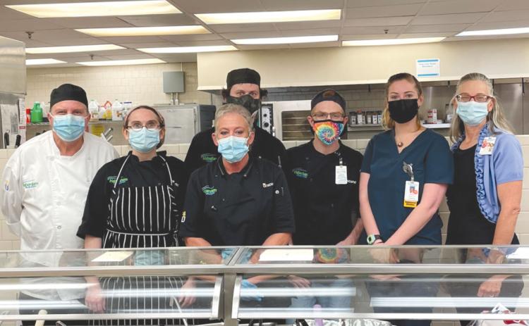Habersham Medical Center’s dining services department includes (from left) Bruce Johnson, Natalie Allen, Tammy Flaughter, Joel Johnson, Robert Wertz, Irine Erich and Susan West. BRIAN WELLMEIER/Staff